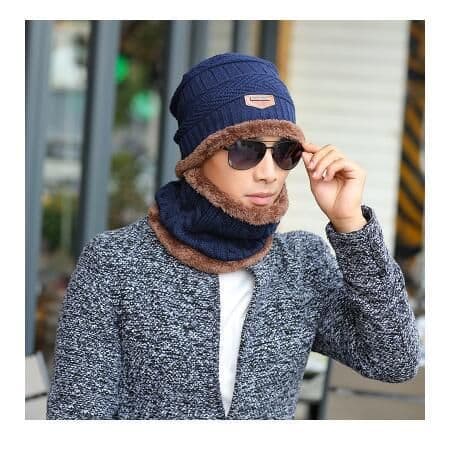 image-Winter hat pullover cap bib suit plus velvet thick woolen cap men's Korean version autumn and winter men's and women's knitted hat