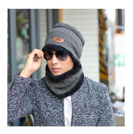 image-Winter hat pullover cap bib suit plus velvet thick woolen cap men's Korean version autumn and winter men's and women's knitted hat