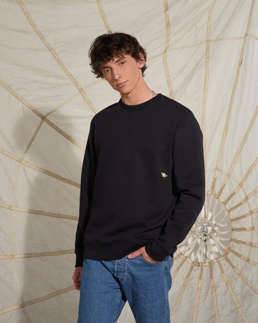 image-Bee Embroidered Sweatshirt Black
