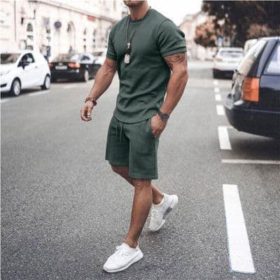 image-2021 new Amazon ebay hot style men's summer short-sleeved shorts suit sports casual suit men's