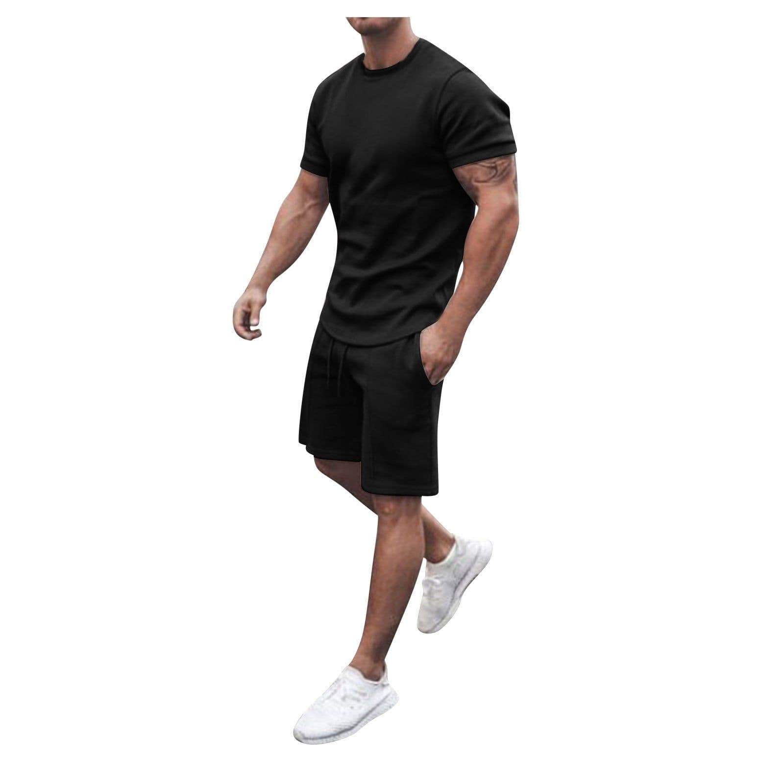 image-2021 new Amazon ebay hot style men's summer short-sleeved shorts suit sports casual suit men's