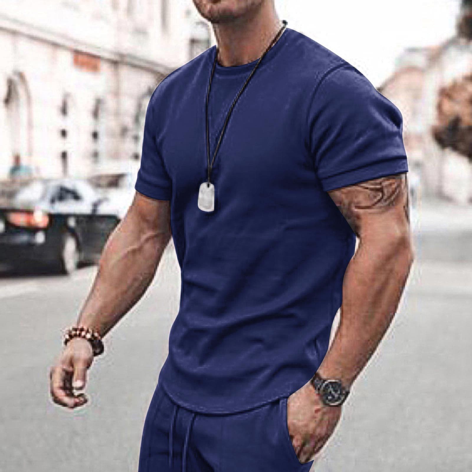 image-2021 new Amazon ebay hot style men's summer short-sleeved shorts suit sports casual suit men's