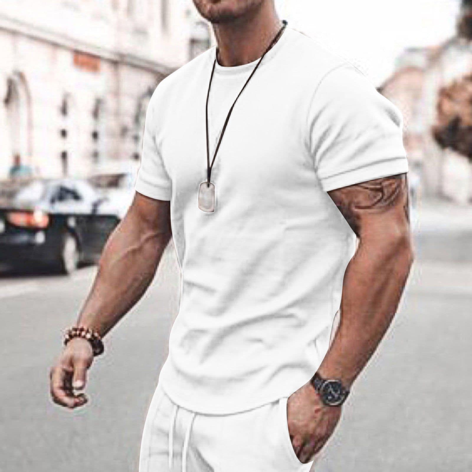 image-2021 new Amazon ebay hot style men's summer short-sleeved shorts suit sports casual suit men's