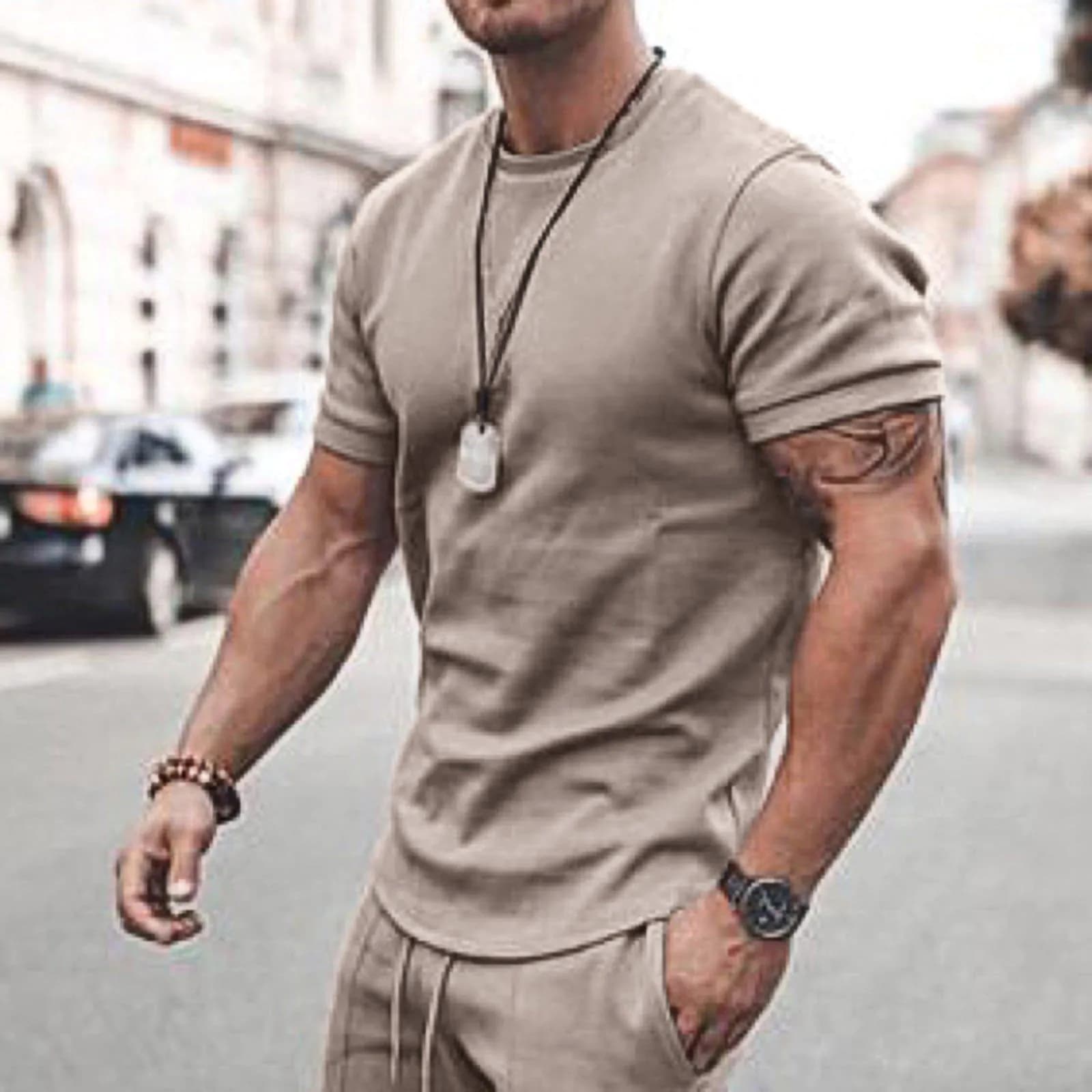 image-2021 new Amazon ebay hot style men's summer short-sleeved shorts suit sports casual suit men's