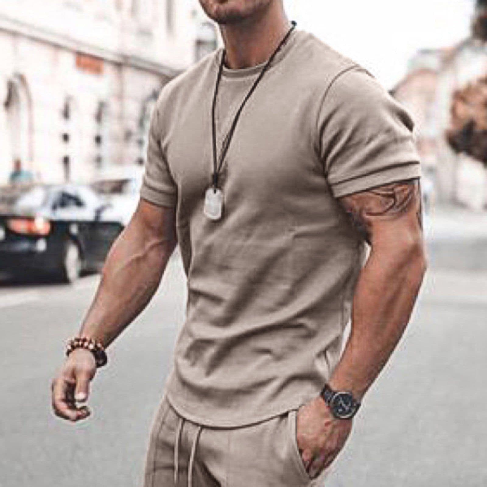 image-2021 new Amazon ebay hot style men's summer short-sleeved shorts suit sports casual suit men's