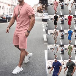 image-2021 new Amazon ebay hot style men's summer short-sleeved shorts suit sports casual suit men's