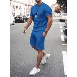 image-2021 new Amazon ebay hot style men's summer short-sleeved shorts suit sports casual suit men's