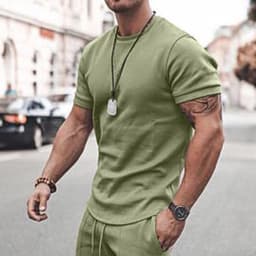 image-2021 new Amazon ebay hot style men's summer short-sleeved shorts suit sports casual suit men's