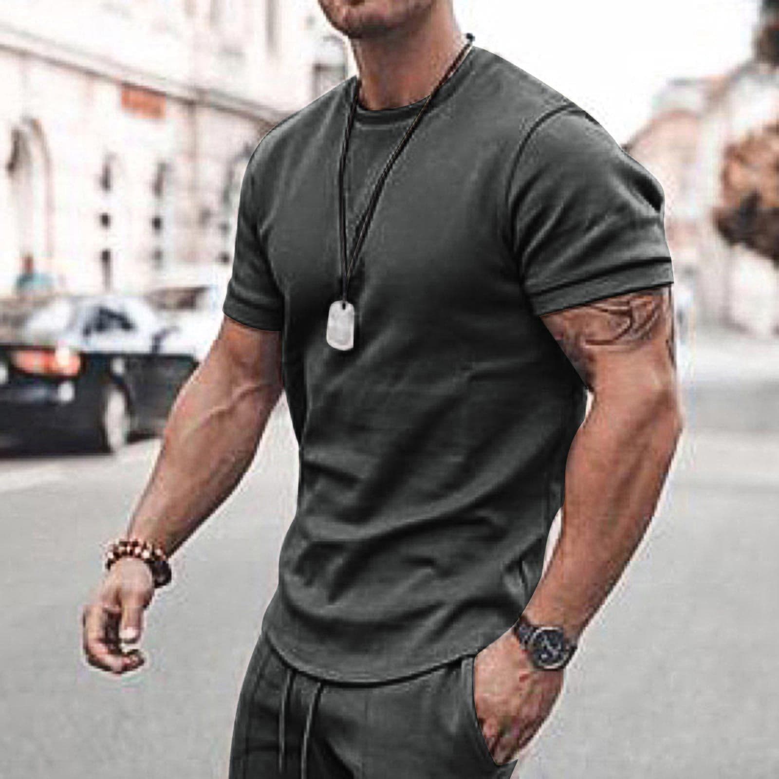image-2021 new Amazon ebay hot style men's summer short-sleeved shorts suit sports casual suit men's