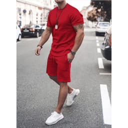 image-2021 new Amazon ebay hot style men's summer short-sleeved shorts suit sports casual suit men's