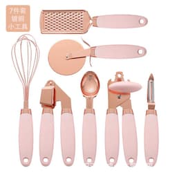 image-Manufacturers stainless steel can opener ice cream spoon pizza slicer planing peeler copper plated 7-piece set of copper plated gadgets