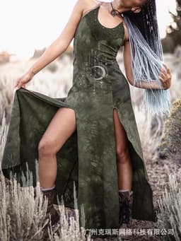 image-Cross-border 2021 European and American new women's clothing, suspenders, long skirts, mid-waist temperament, commuting, retro ethnic style