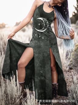 image-Cross-border 2021 European and American new women's clothing, suspenders, long skirts, mid-waist temperament, commuting, retro ethnic style