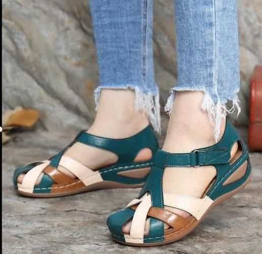 image-Amazon foreign trade women's shoes summer new style Europe and America retro round head wedge with cross strap women's sandals large size women's shoes