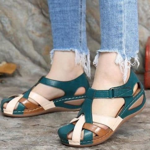 image-Amazon foreign trade women's shoes summer new style Europe and America retro round head wedge with cross strap women's sandals large size women's shoes
