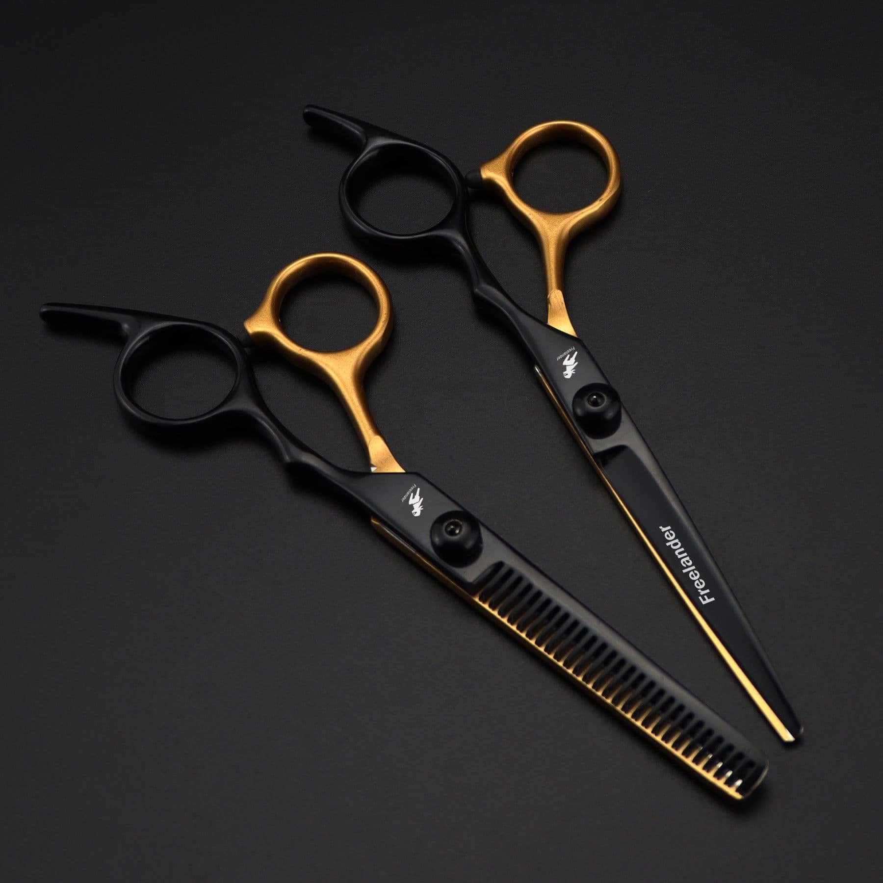 image-6.0 inch high screw black black gold paint hairdressing scissors barber scissors flat scissors bangs scissors thinning scissors