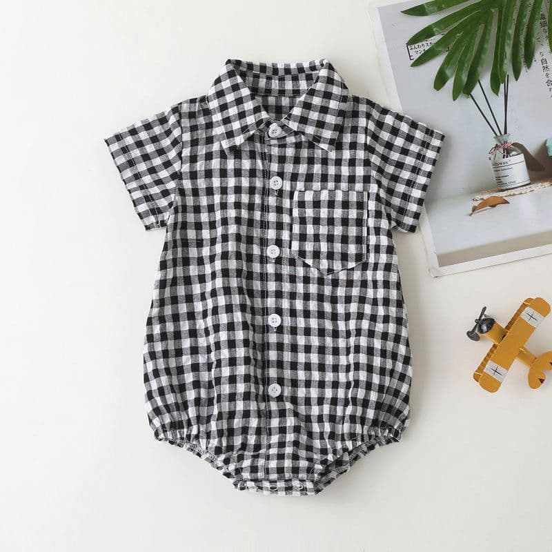 image-0-3 years old plaid one-piece romper newborn romper summer baby cotton short-sleeved shirt bag fart clothes baby and children's clothing