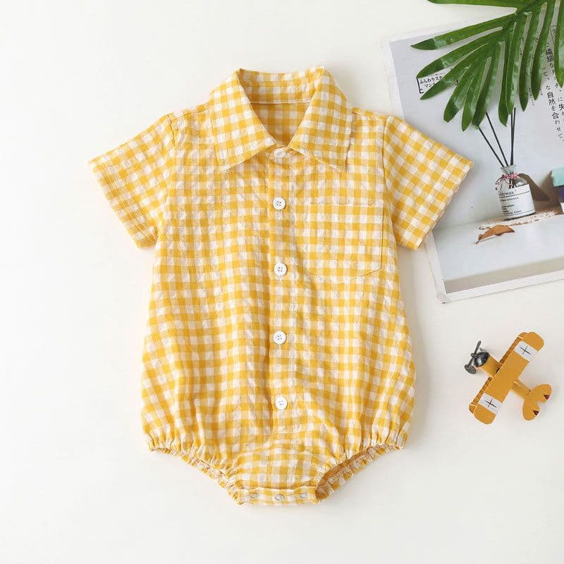 image-0-3 years old plaid one-piece romper newborn romper summer baby cotton short-sleeved shirt bag fart clothes baby and children's clothing