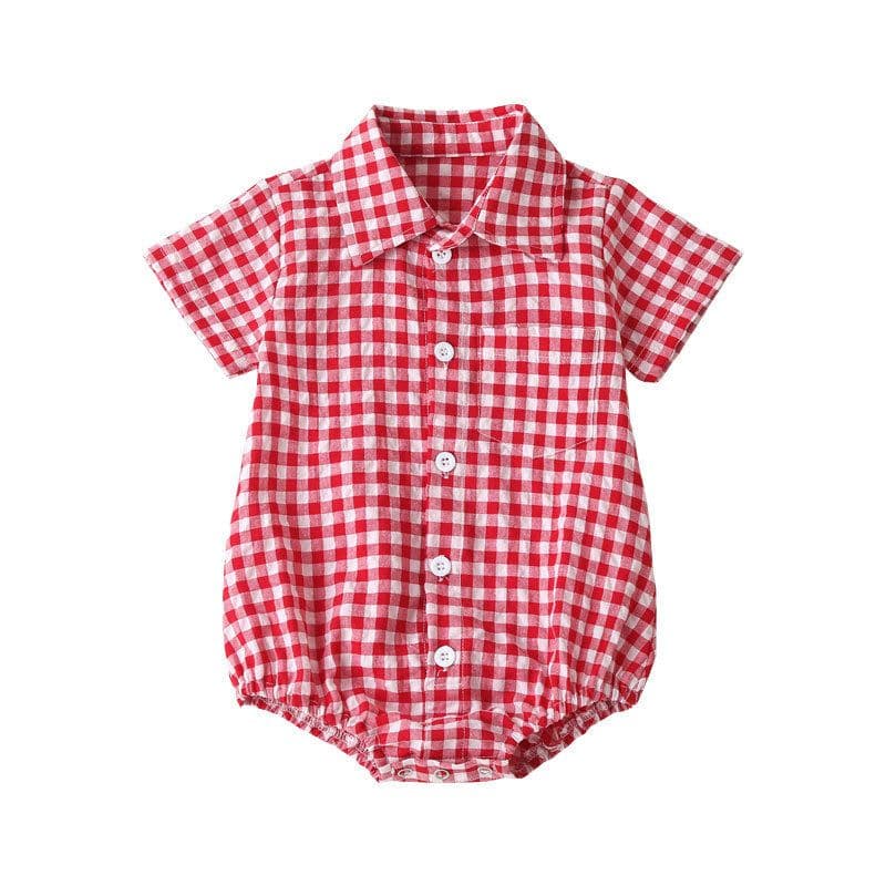image-0-3 years old plaid one-piece romper newborn romper summer baby cotton short-sleeved shirt bag fart clothes baby and children's clothing