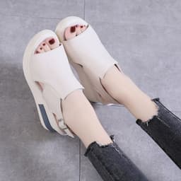 image-Thick-soled wedge sandals women's 2021 new summer high-heeled fish mouth women's shoes soft leather increased platform shoes