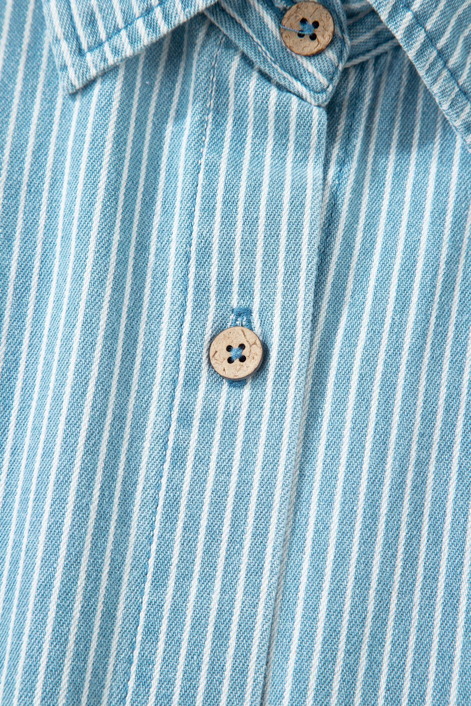 image-Sky Blue Stripe Short Sleeve Button Up Shirt