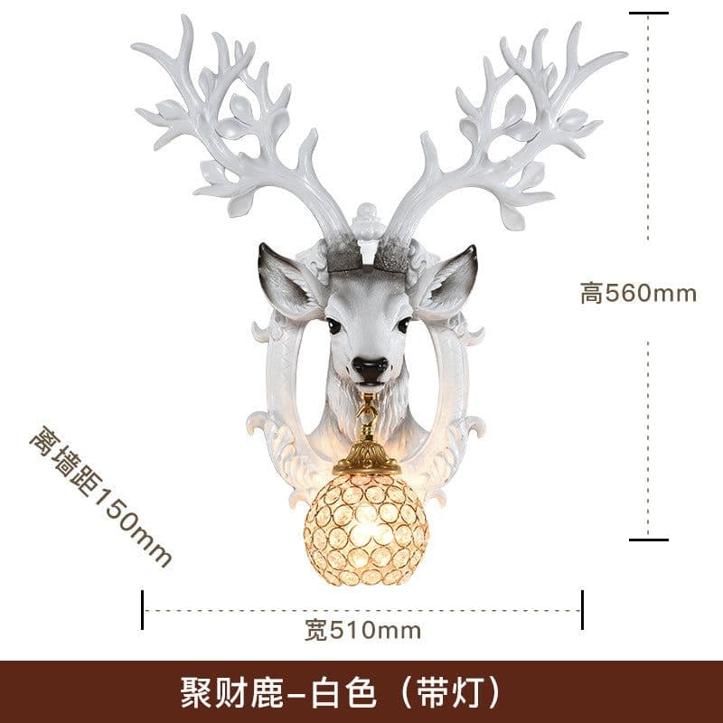 image-Retro wall lamp European light luxury deer head creative living room wall hanging lamp Nordic style bedroom aisle corridor crystal lamp