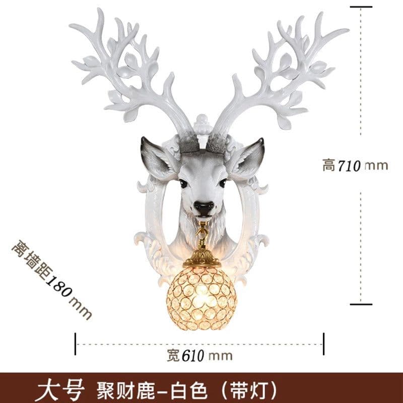 image-Retro wall lamp European light luxury deer head creative living room wall hanging lamp Nordic style bedroom aisle corridor crystal lamp