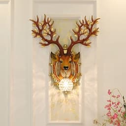 image-Retro wall lamp European light luxury deer head creative living room wall hanging lamp Nordic style bedroom aisle corridor crystal lamp