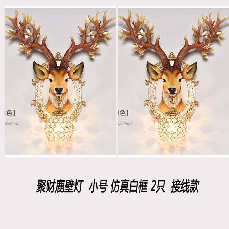 image-Retro wall lamp European light luxury deer head creative living room wall hanging lamp Nordic style bedroom aisle corridor crystal lamp