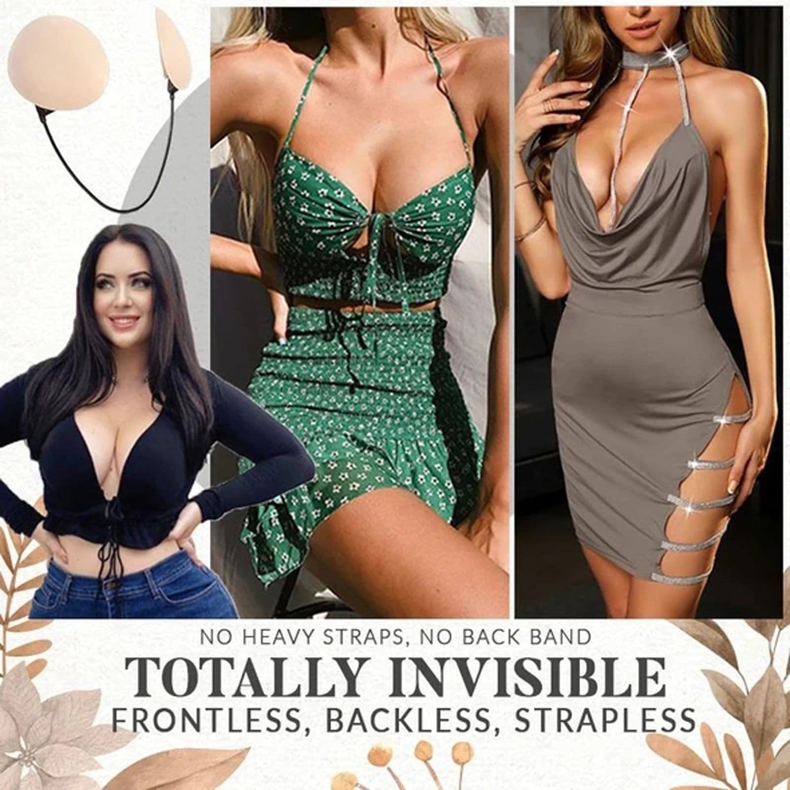image-Frontless Bra Shaped Chest Sticker Adjustable Thin Silicone Anti-bump Solid Nipple Sticker Beautiful Shaped Chest Sticker