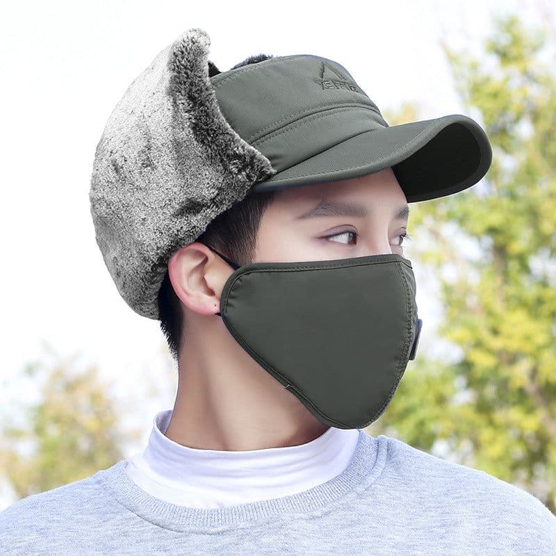 image-Winter middle-aged and elderly men's Northeast mask Lei Feng hat outdoor warm ear protection winter elderly hat labor protection flat cap