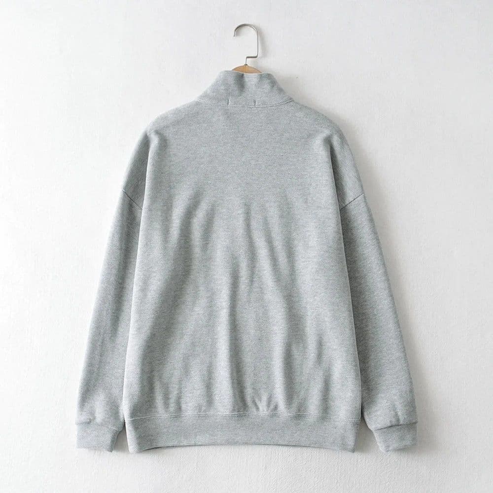 image-BM style student pullover sweater women loose lapel zipper letter embroidery coat autumn and winter college style jacket
