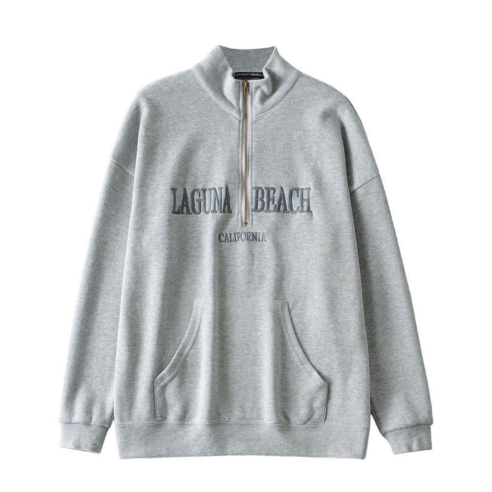 image-BM style student pullover sweater women loose lapel zipper letter embroidery coat autumn and winter college style jacket