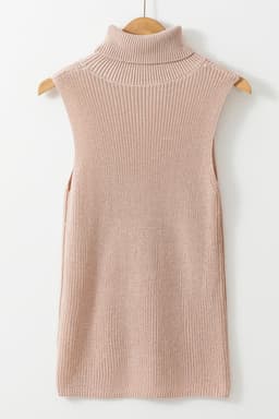 image-Solid Color Turtleneck Knit Tank Top - Oatmeal