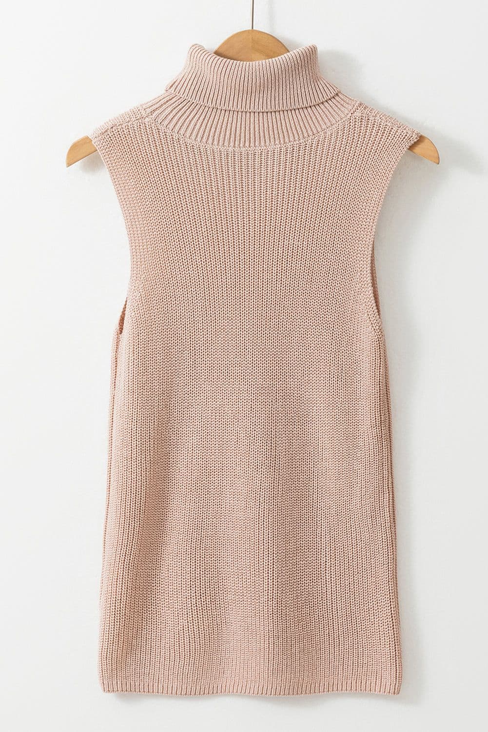 image-Solid Color Turtleneck Knit Tank Top - Oatmeal