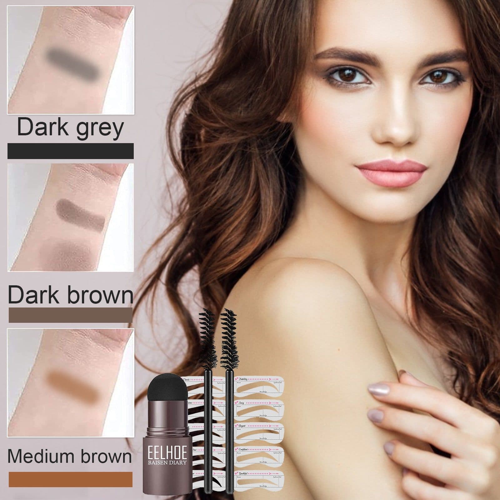 image-One Step Brow Stamp Shaping Kit Eyebrow Print Mold Set Makeup Eyebrow Cake Hairline Powder