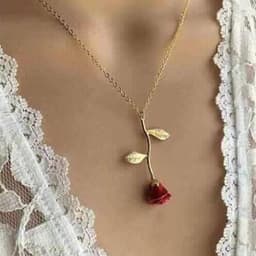 image-European and American new jewelry creative drop red rose pendant necklace for girlfriend Valentine's Day gift