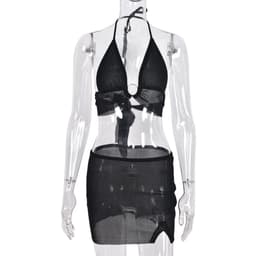 image-Free Express Summer 2021 new product AliExpress hot style sexy backless umbilical lace see-through bright silk ladies suit