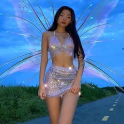 image-Free Express Summer 2021 new product AliExpress hot style sexy backless umbilical lace see-through bright silk ladies suit