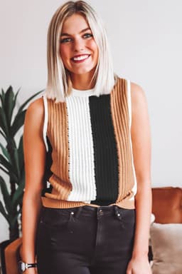 image-Khaki Stripe Sleeveless Knitted Sweater Vest