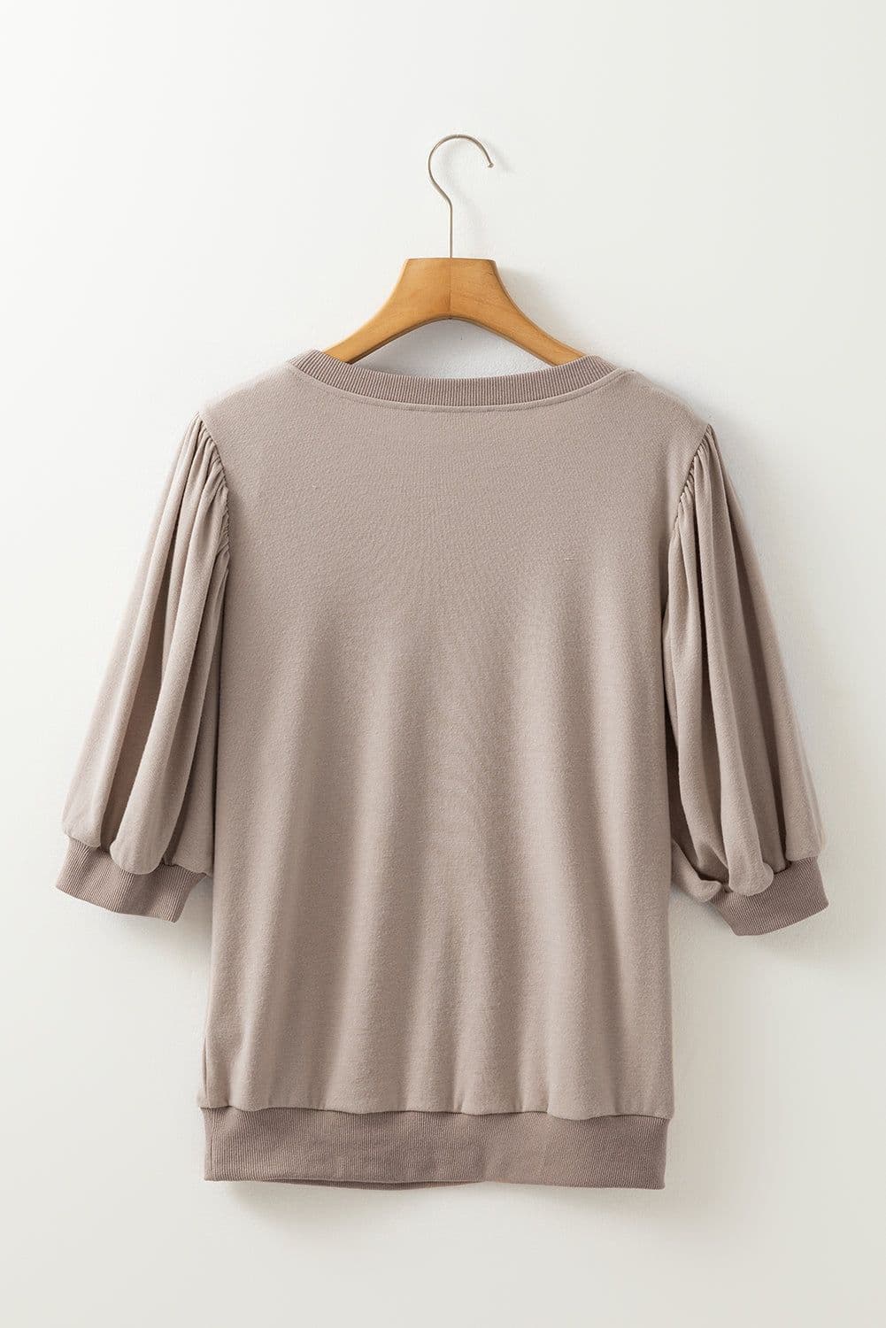 image-Goat Half Lantern Sleeve Solid Pullover Top