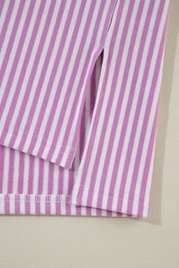 image-Pink Stripe Patchwork Plus Size T-Shirt