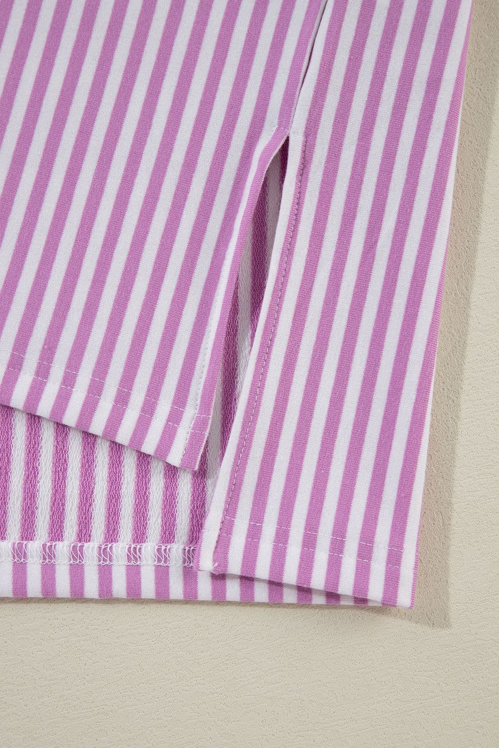 image-Pink Stripe Patchwork Plus Size T-Shirt