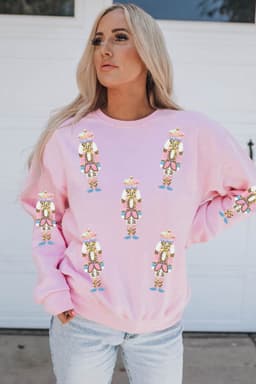 image-Pink Sequin Nutcracker Christmas Pullover Sweatshirt