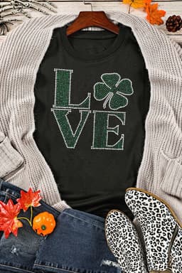 image-Black Rhinestone St. Patrick's Clover Pullover Sweatshirt - Holiday Wear