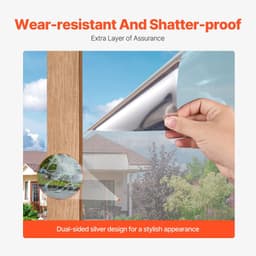 image-VEVOR Window Privacy Film, One Way Window Tint, Privacy Mirror Reflective Film, Sun Blocking Heat Control Glass, Self-Adhesive, See out Not in Window Film for Home and Office, Silver, 36 in x 49.3 ft