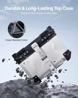 image-VEVOR Motorcycle Top Case, Universal Aluminum Alloy Motorbike Tail Box with Leather Lining, 45L Waterproof Detachable Motorcycle Top Box with Lock & Back Cushion, Fit for 99% of Motorcycle Frames