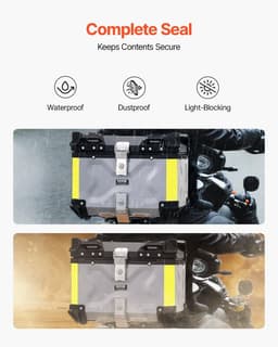image-VEVOR Motorcycle Top Case, Universal Aluminum Alloy Motorbike Tail Box with Leather Lining, 45L Waterproof Detachable Motorcycle Top Box with Lock & Back Cushion, Fit for 99% of Motorcycle Frames