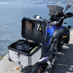 image-VEVOR Motorcycle Top Case, Universal Aluminum Alloy Motorbike Tail Box with Leather Lining, 45L Waterproof Detachable Motorcycle Top Box with Lock & Back Cushion, Fit for 99% of Motorcycle Frames