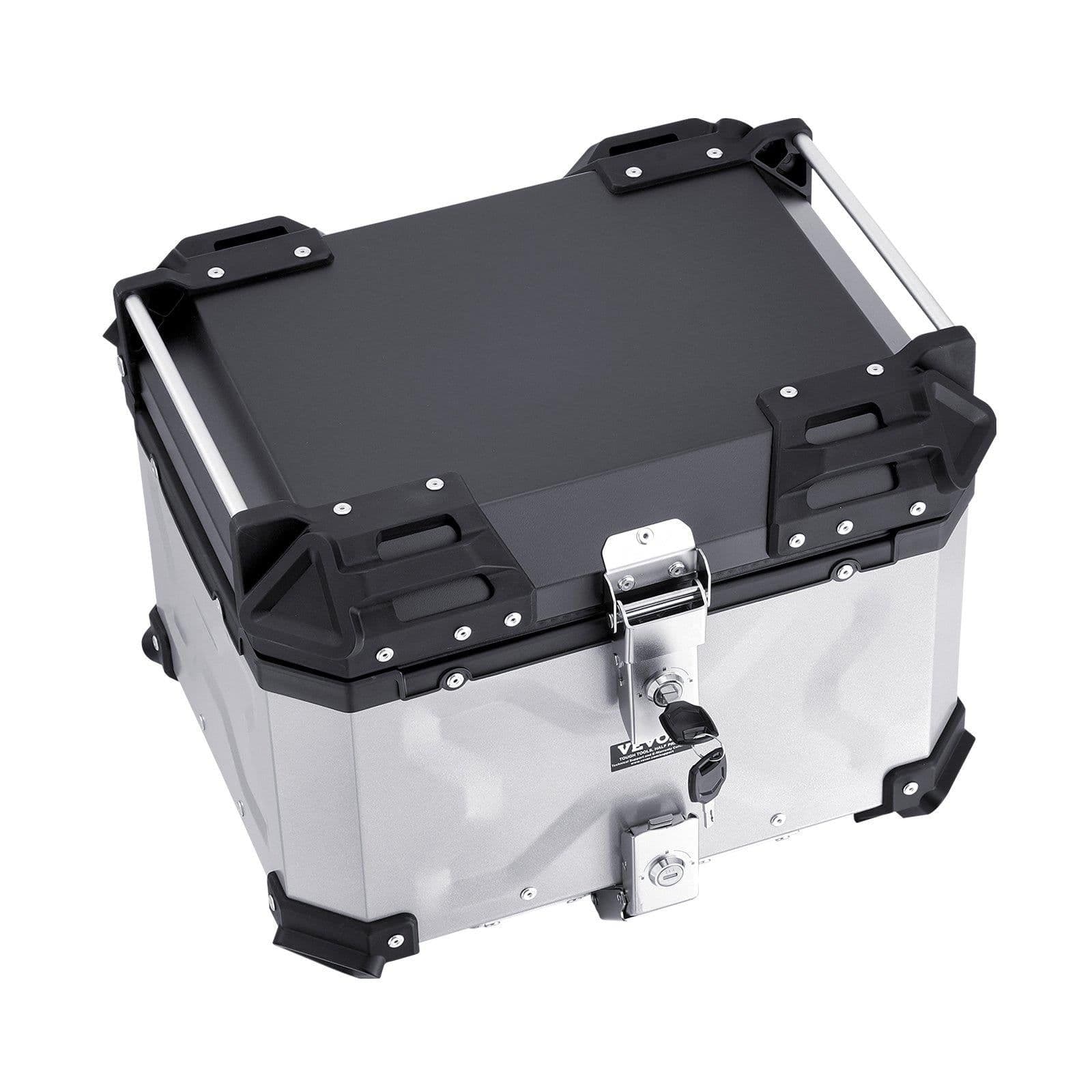 image-VEVOR Motorcycle Top Case, Universal Aluminum Alloy Motorbike Tail Box with Leather Lining, 45L Waterproof Detachable Motorcycle Top Box with Lock & Back Cushion, Fit for 99% of Motorcycle Frames